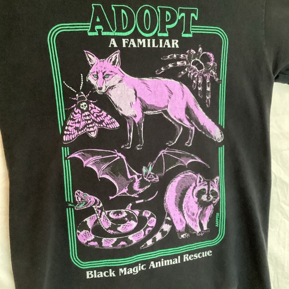 Adopt a familiar black magic animal rescue t shirt satire funny Steven Rhodes - Picture 4 of 10